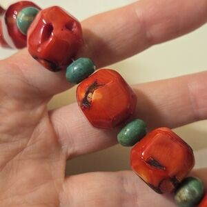 Chunky Coral Turquoise Necklace Vintage Southwestern Western Native Lasso Clasp